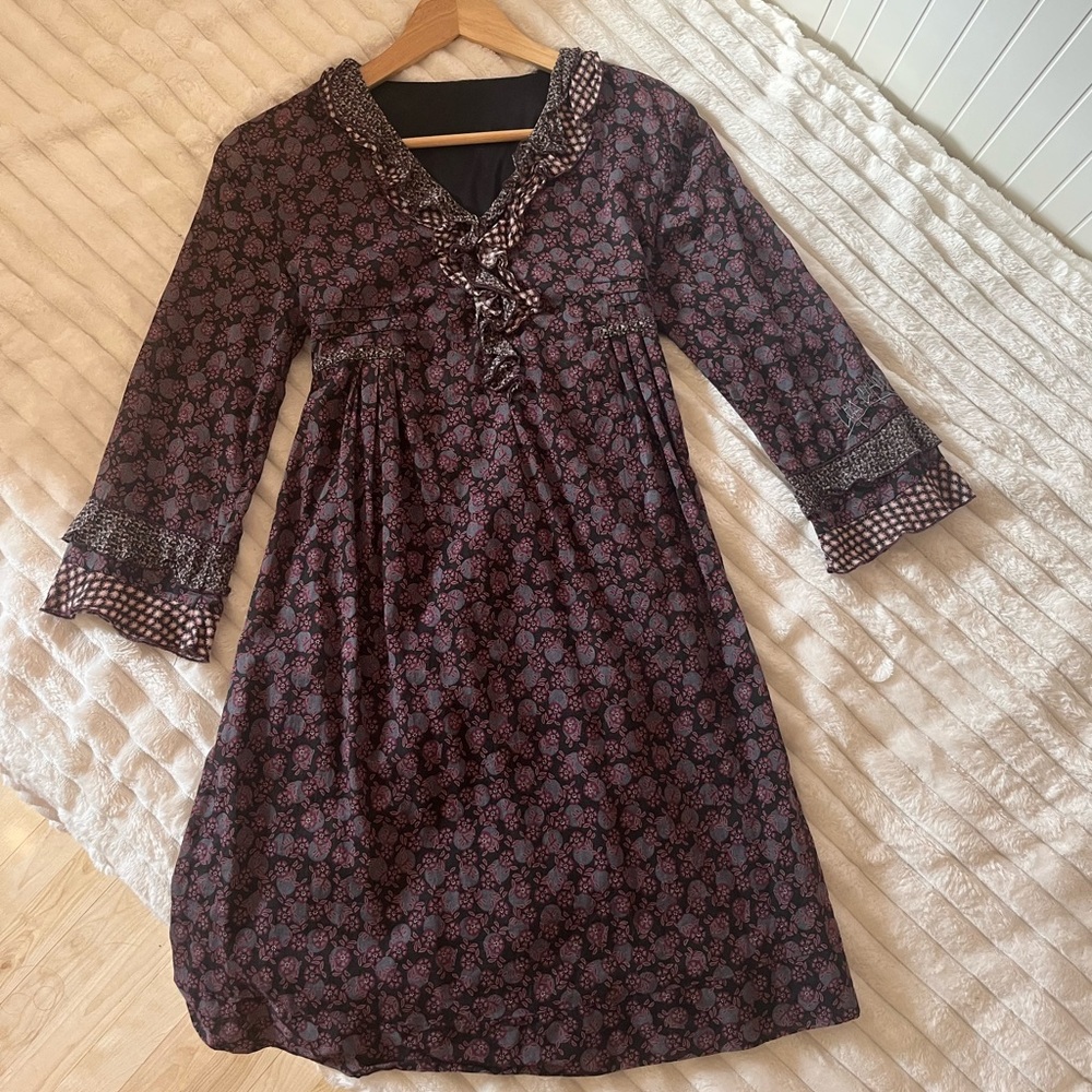 Cop.Copine Floral 3/4 Sleeve Dress with Ruffles